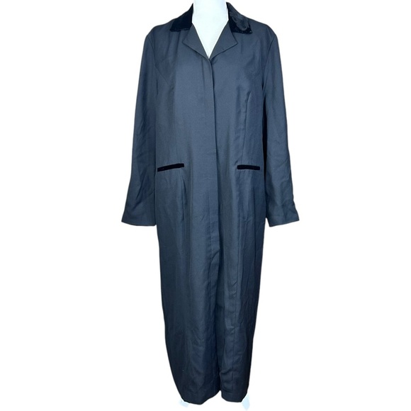 Vintage Talbots Maxi Black Coat Dress 18 Goth Velvet Accents Flaws - Picture 1 of 11